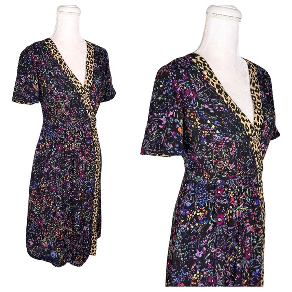 Anthropologie Maeve floral animal print Morgan dress v-neck buttons leopard 6 - Picture 7 of 16